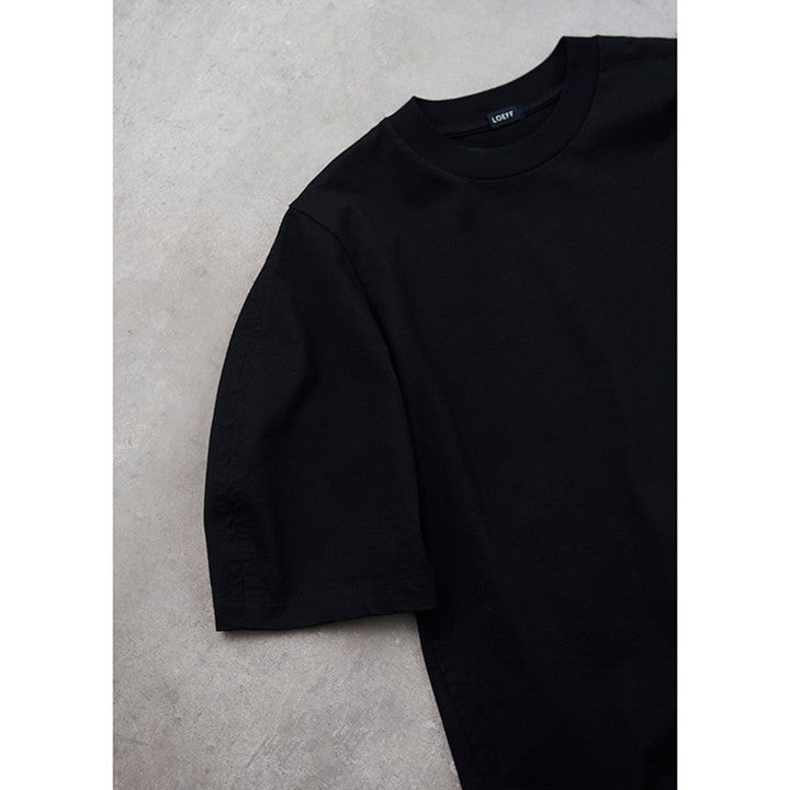 ＜LOEFF＞コットン クレセントスリーブ Tシャツ　ブラック LOEFFオーガニックコットンクレセントスリーブTシャツ＜ブラック