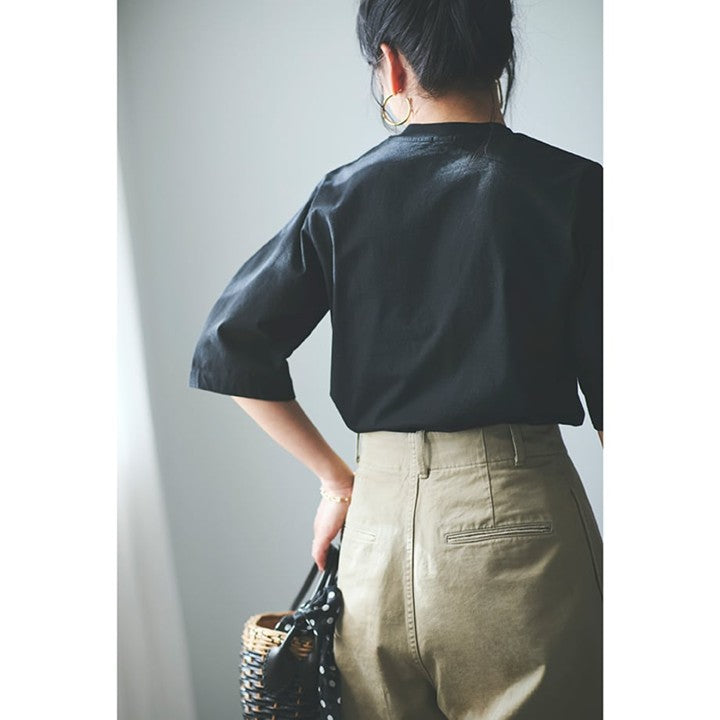 LOEFFオーガニックコットンクレセントスリーブTシャツ＜ブラック