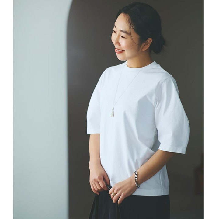 LOEFFオーガニックコットンクレセントスリーブTシャツ＜ホワイト