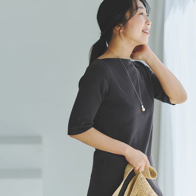 ★mi-mollet × Demi-Luxe BEAMS　シンプルボートネックニット.M【期間限定】