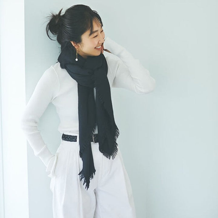 ★＜追加受注 7/23(日) 9:00～＞ミモレ別注・アソースメレのカシミヤシルク混ブラックストール【期間限定】