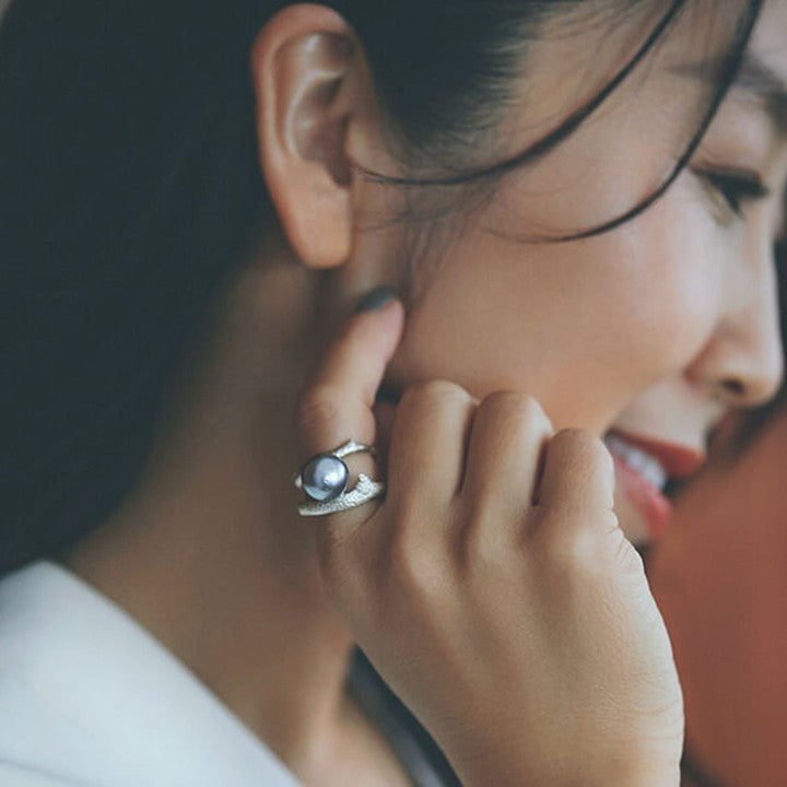 ボン マジック黒蝶バロックパールリング