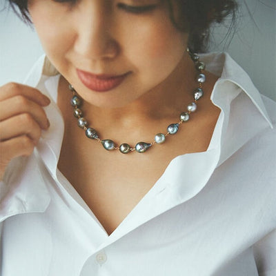 ボン マジック　ミモレ別注・黒蝶バロックパール一連ネックレス