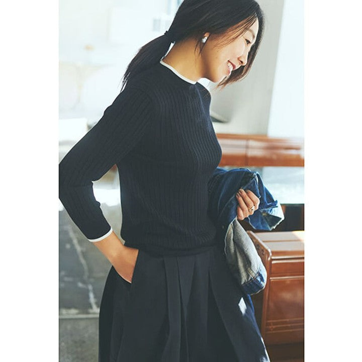 ★＜追加受注：1/31(火)12:00～＞ミモレ×スローン別注バイカラー七分袖ニット【期間限定】