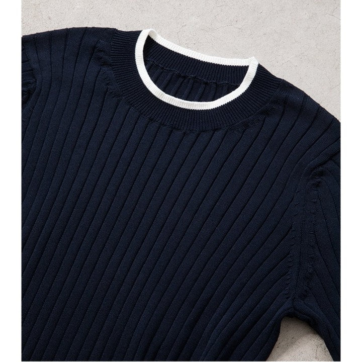 ★【ミモレ別注】スローンバイカラー七分袖リブニット【数量限定】
