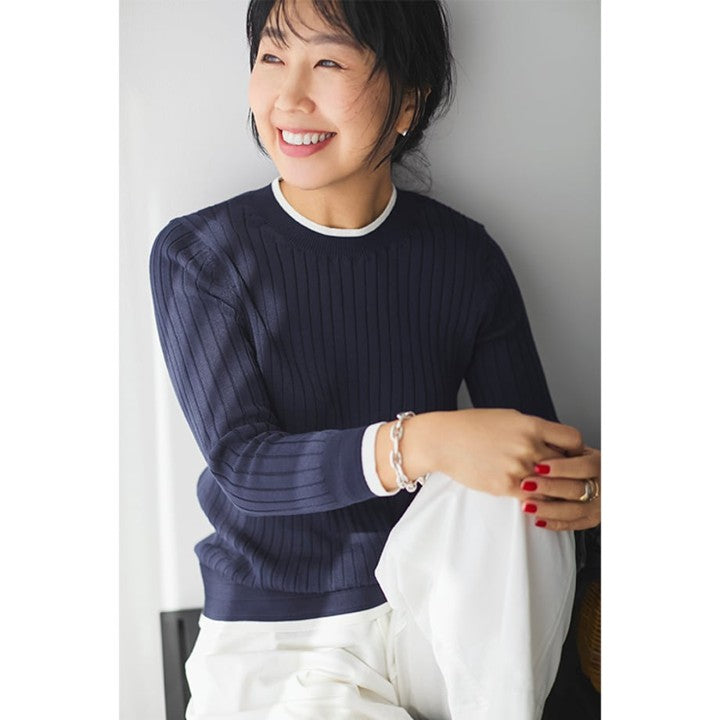 ★【ミモレ別注】スローンバイカラー七分袖リブニット【数量限定】