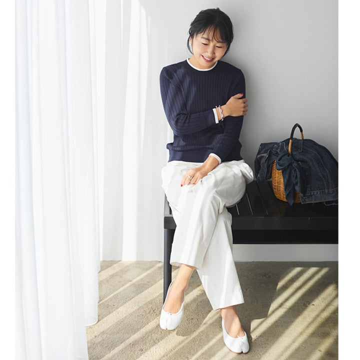 ★【ミモレ別注】スローンバイカラー七分袖リブニット【数量限定】