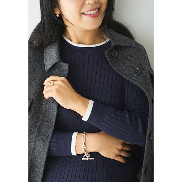 ★【ミモレ別注】スローンバイカラー七分袖リブニット【数量限定】