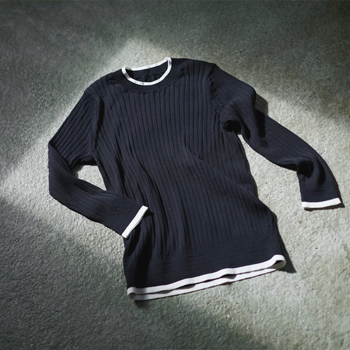 ★【ミモレ別注】スローンバイカラー七分袖リブニット【数量限定】