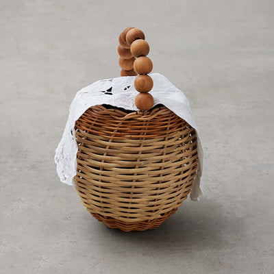 ヒツキのアンティークレース付きかごバッグ