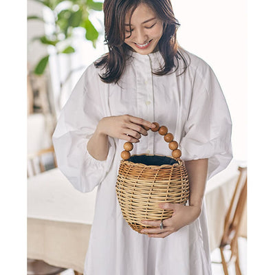 ヒツキのアンティークレース付きかごバッグ