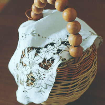 ヒツキのアンティークレース付きかごバッグ