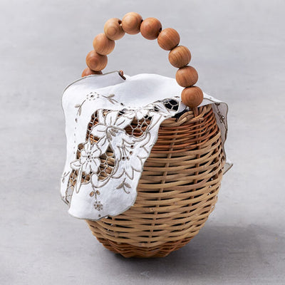 ヒツキのアンティークレース付きかごバッグ